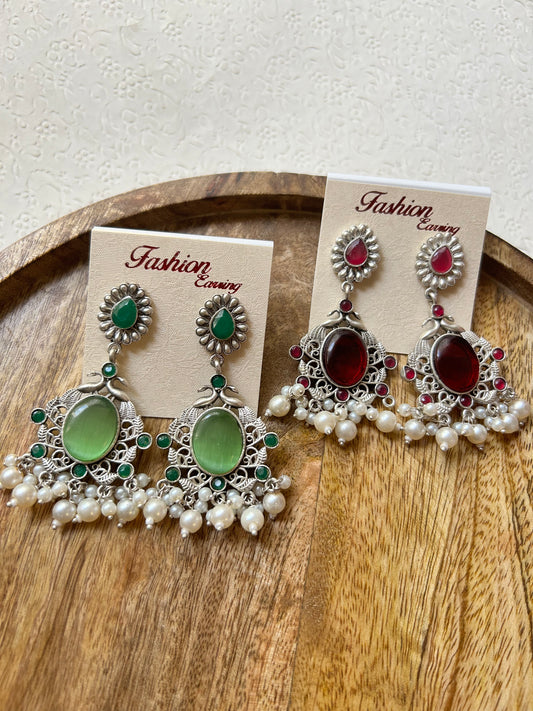 Green peacock small dual big Mint Green Monalisa stone earring