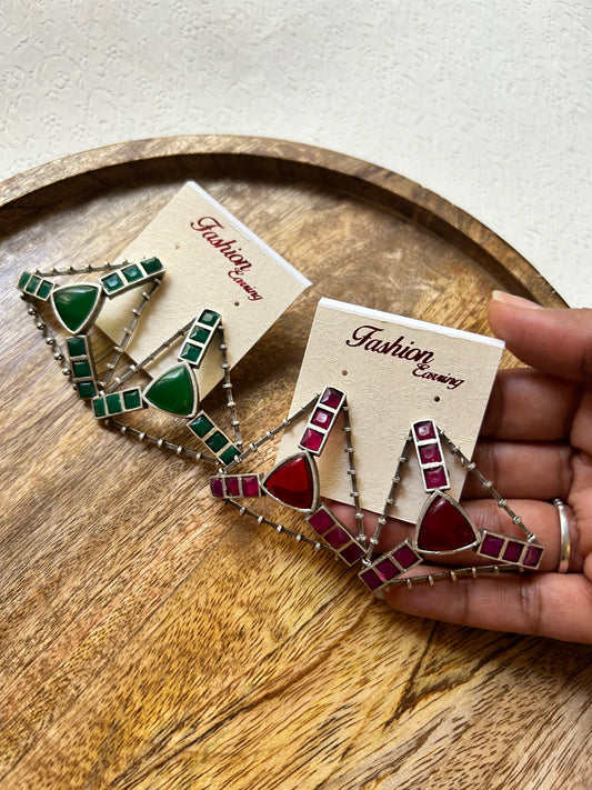 Pink & Green Triangle 3d earring
