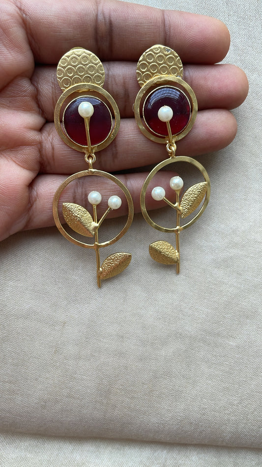 Red Circle Leaf Earring