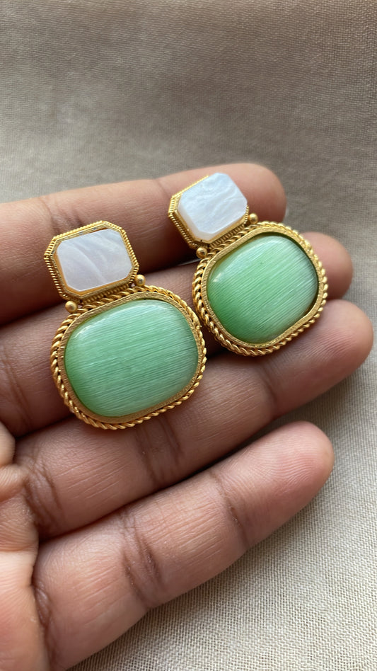 Mint Green square mop blue monalisa stud earring