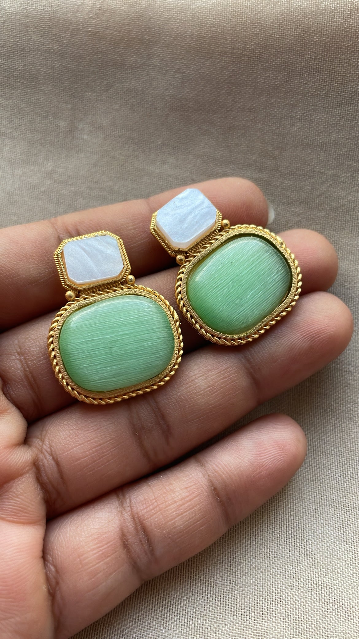 Mint Green square mop blue monalisa stud earring
